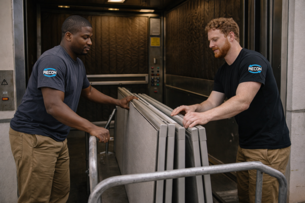 two guys loading into an elevator