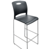 Bar stool with a black seat and perforated backrest on chrome metal legs.